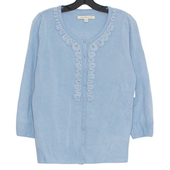 NWT Cardigan Sweater 3/4 Sleeve Cottage Coquette Coastal Button Up Blue Medium - Picture 1 of 7